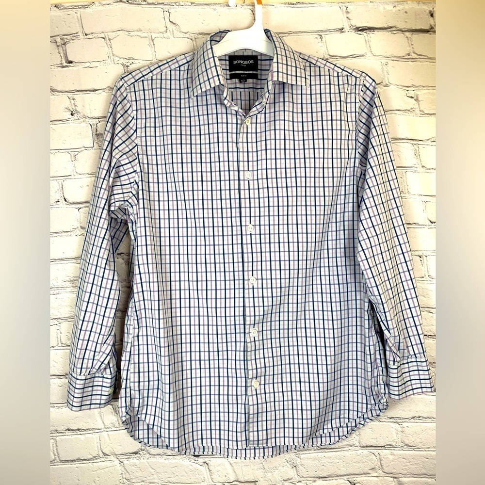 Bonobos Purple & Blue Plaid Button Down Long Sleeve Shirt Dress Shirt size 16.5